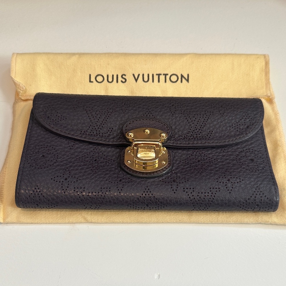 LV Dark purple Leather Wallet with Gold Accents